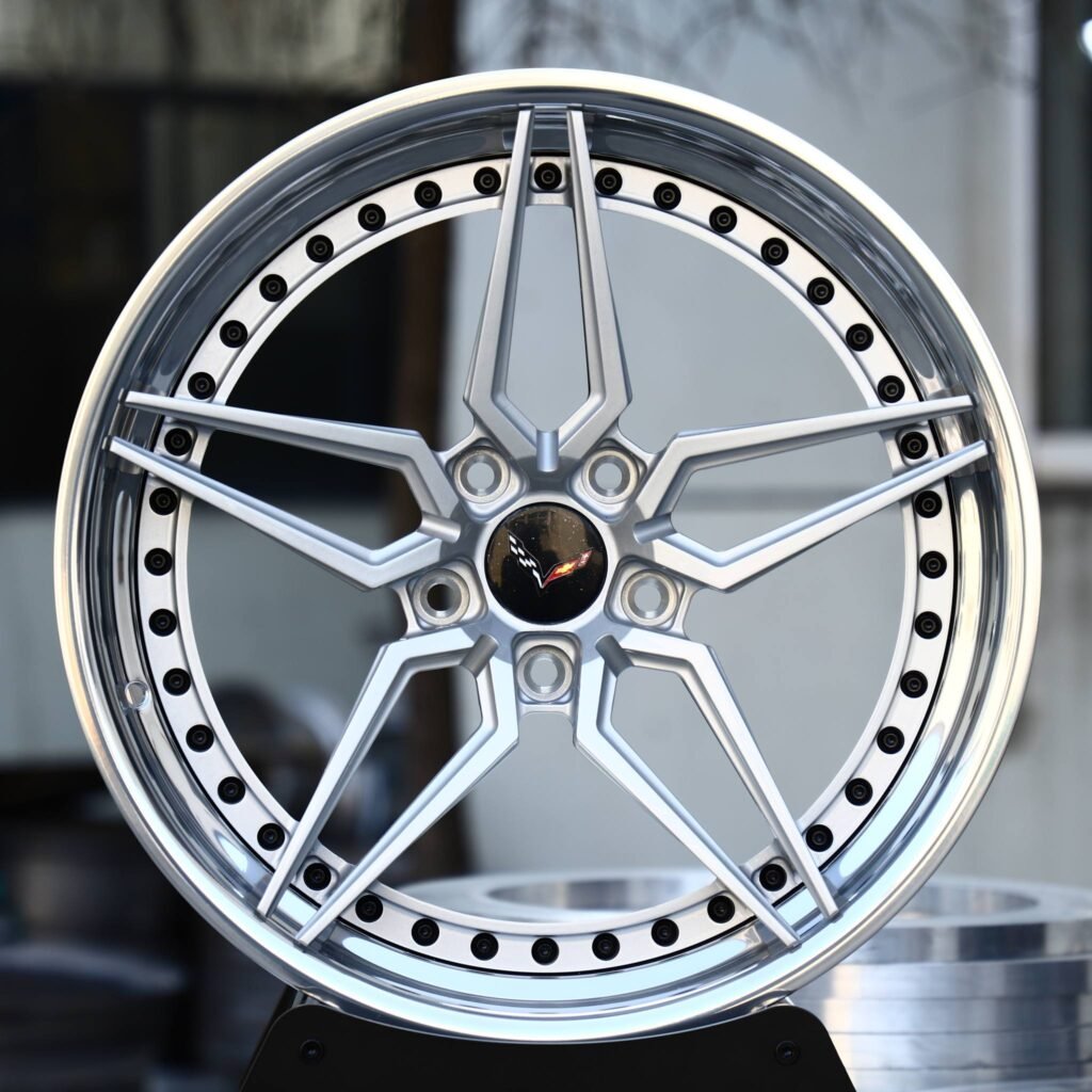 Chevrolet Corvette wheels – Matte Silver 5 Y-Spoke Deep Dish 2-Piece (Corvette OEM-Style), front view