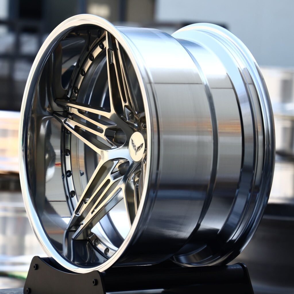 5x120.65 wheels – Mirror Polished 5 Y-Spoke Deep Lip 2-Piece (Corvette OEM-Style), side view