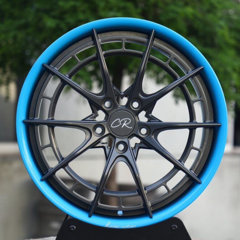 Audi A6 wheels – CR Blue / Gloss Black 2-Piece Double Ring Lip, front view