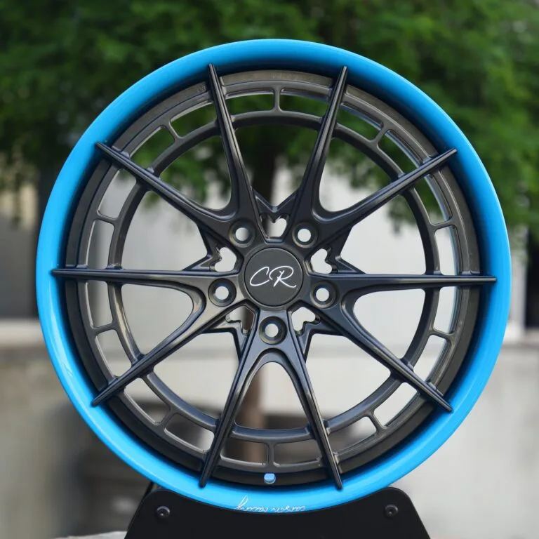 CR Blue / Gloss Black 2-Piece Double Ring Lip Forged Wheels – Audi A6 / BMW 5 Series, front view