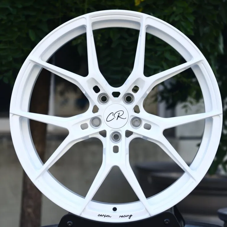 CR Gloss White 5 Y-Spoke Forged Wheels – Porsche 911 / BMW M3, front view