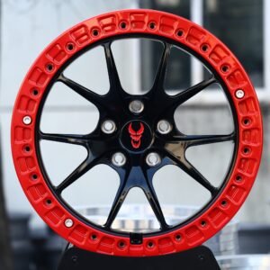 Ford Mustang / Chevrolet Corvette Beadlock Forged Wheels – Gloss Black 10-Spoke Mesh Red-Ring