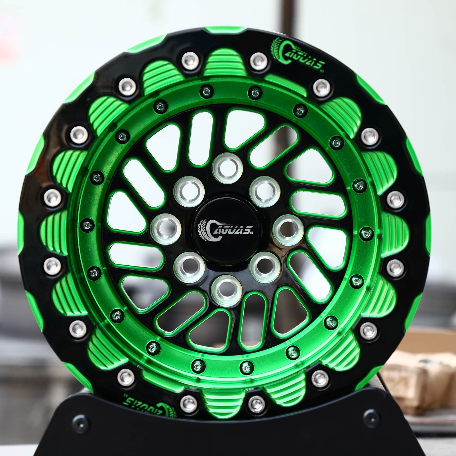 Ford Mustang wheels – Custom Finish 10-Spoke Mesh Mirror Milled, front view