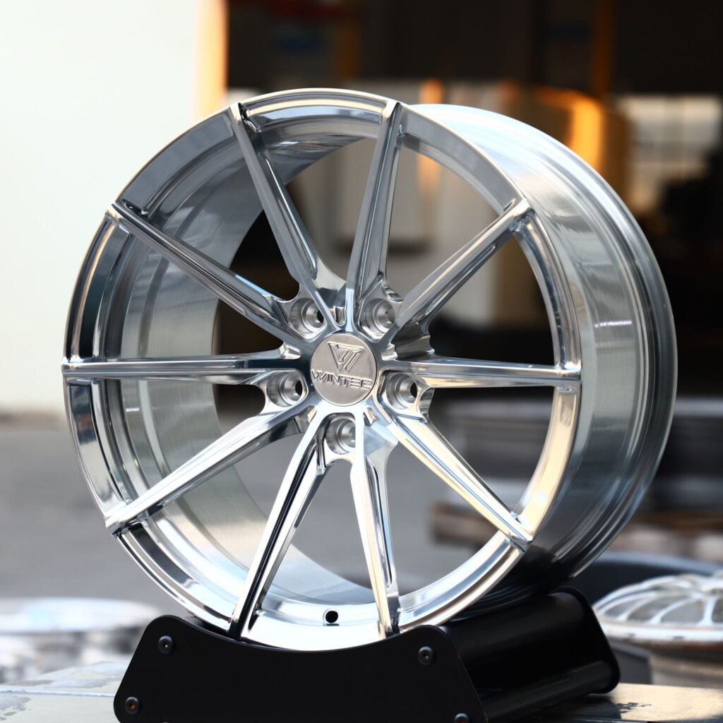 BMW M3 G80 wheels – Custom Finish 10-Spoke Mirror Polished, angled view