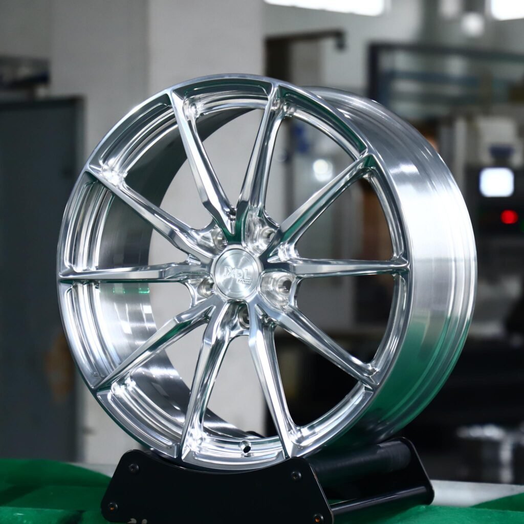 Lamborghini Aventador wheels – Custom Finish 10-Spoke Mirror Polished, angled view