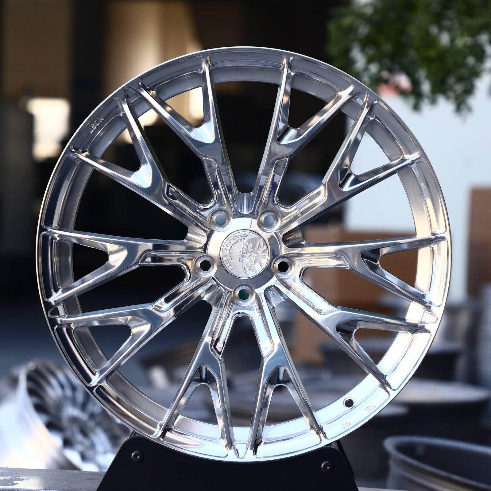 Ferrari 488 wheels – Custom Finish 10 Y-Spoke Mirror Polished, front view