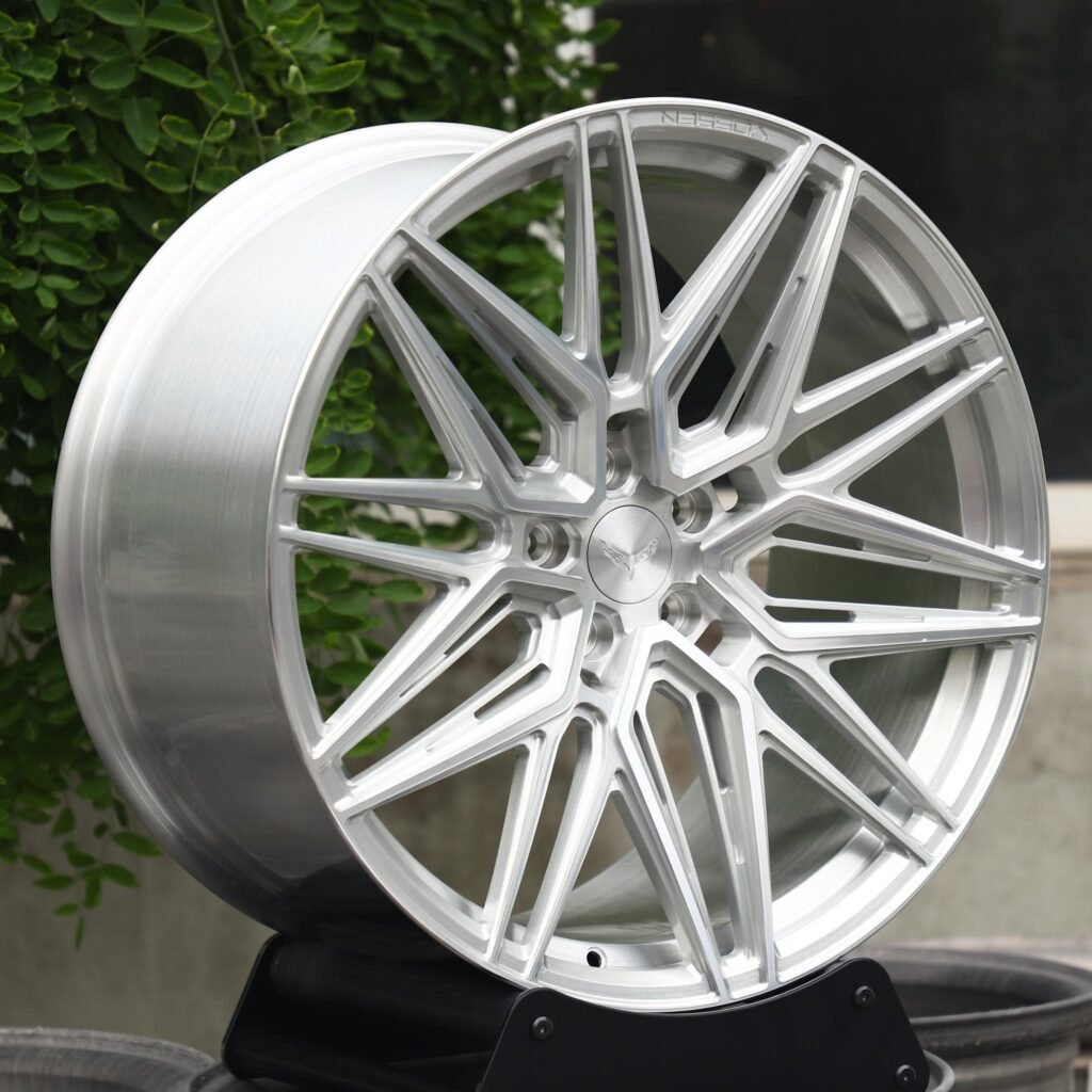 Tesla Model 3 wheels – Custom Finish 10 Y-Spoke Petal Side-Milled Mirror Milled, angled view