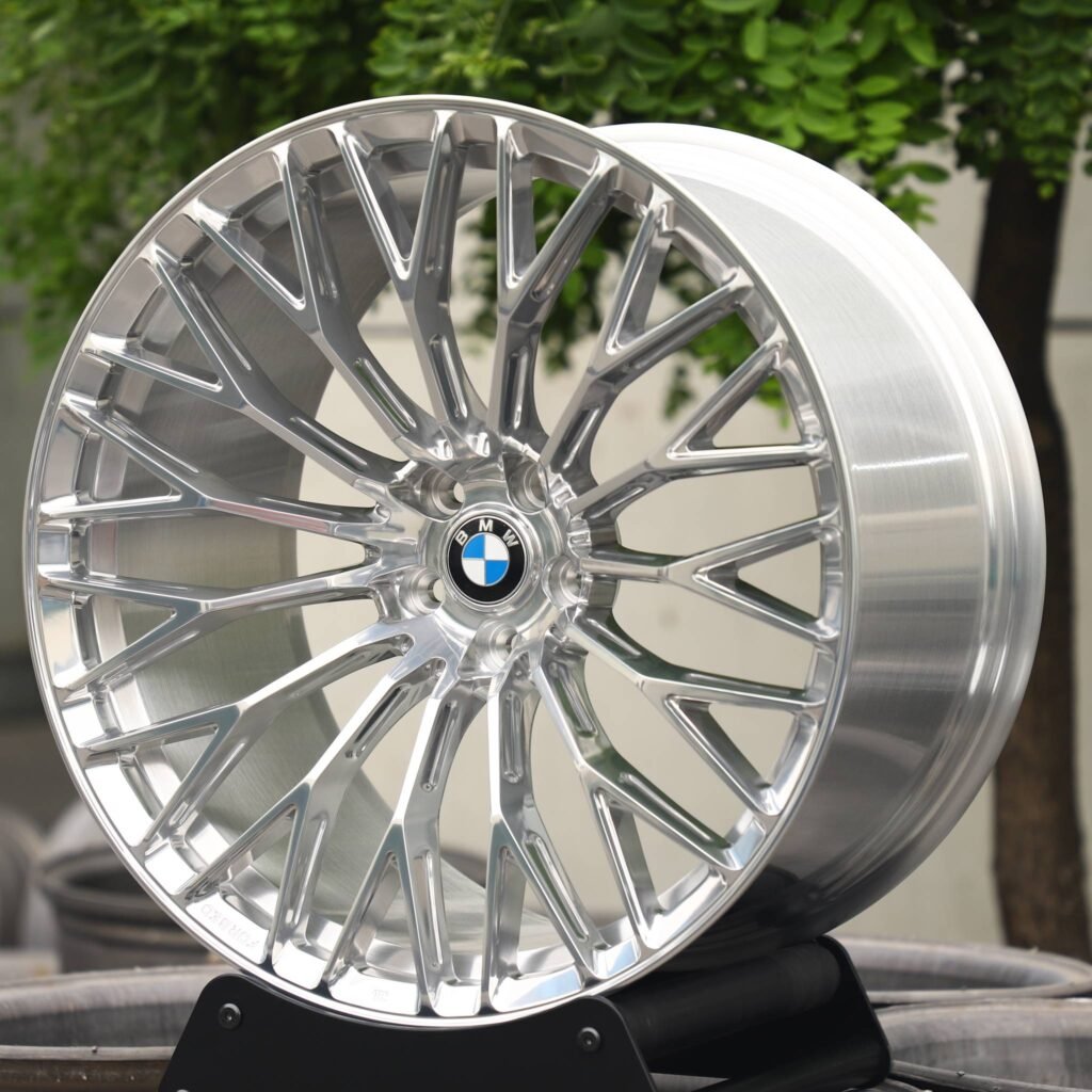 BMW M5 wheels – Custom Finish 15 Y-Spoke Mirror Polished, angled view