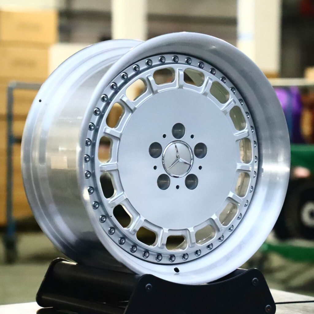 Mercedes-Benz E-Class wheels – Custom Finish 2-Piece Full-Face Machined Lip Mirror Polished, angled view