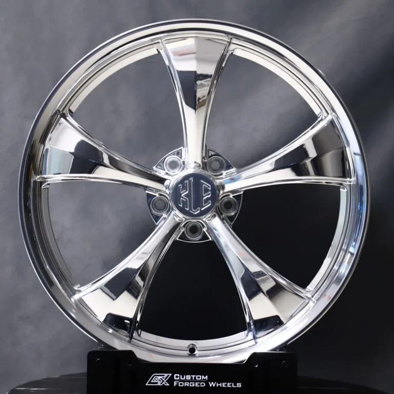 Porsche 911 wheels – Custom Finish 5-Spoke Deep Lip Directional Milled Mirror Polished, front view