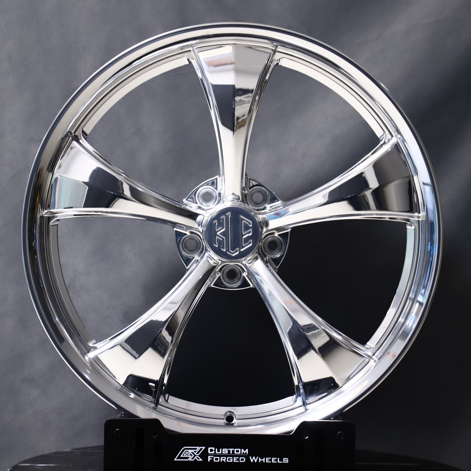 Porsche 911 wheels – Custom Finish 5-Spoke Deep Lip Directional Milled Mirror Polished, front view