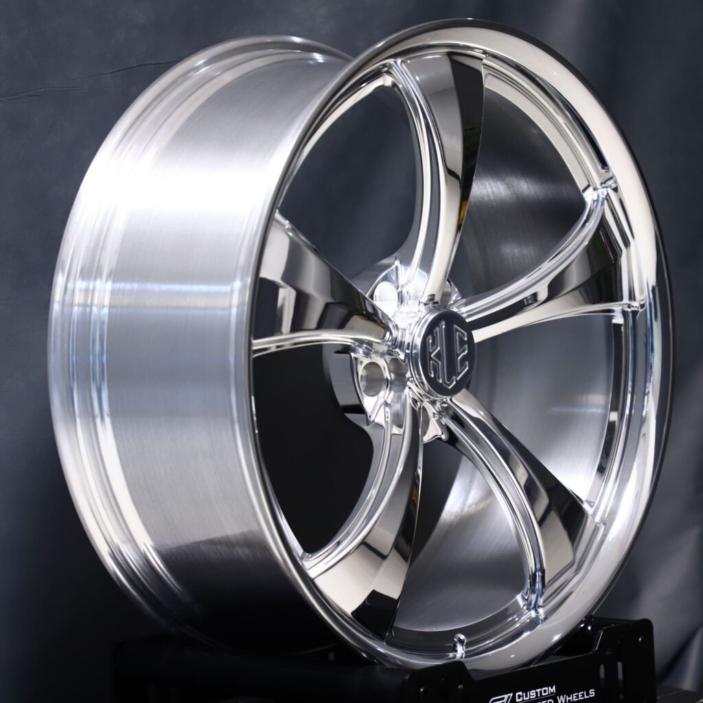 5x130 wheels – Custom Finish 5-Spoke Deep Lip Directional Milled Mirror Polished, side view