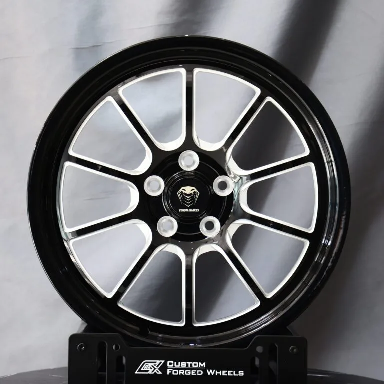 Ford Mustang / Chevrolet Corvette Forged Wheels – Gloss Black 10-Spoke Polished-Lip Beadlock, front view