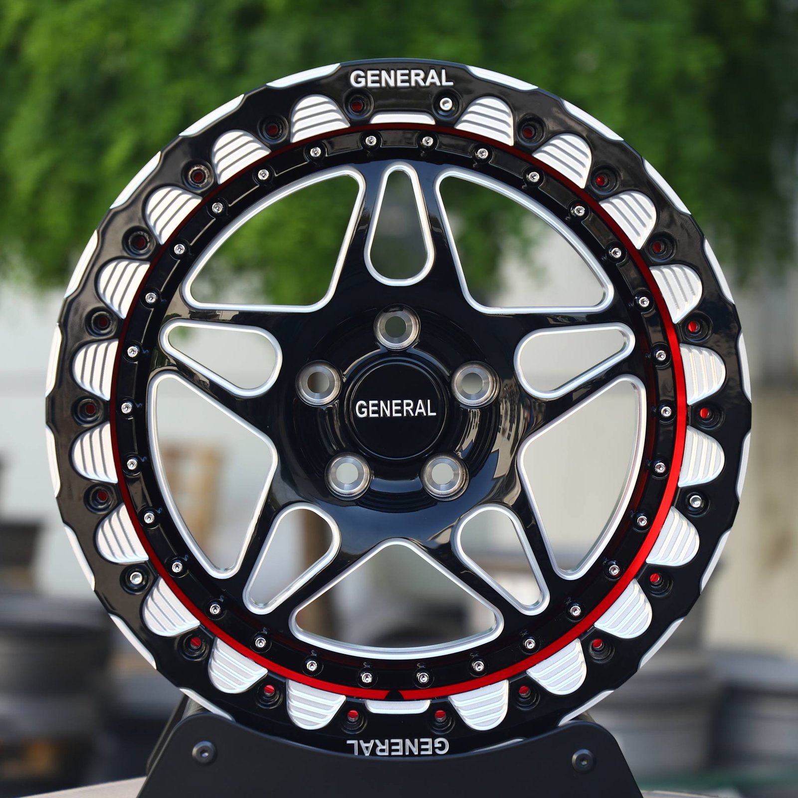 Ford Mustang wheels – Custom Finish 5-Spoke Mirror Milled, front view