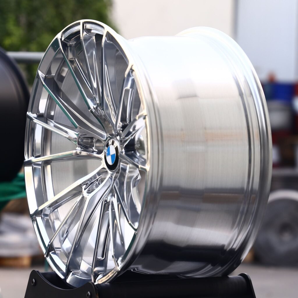 5x112 wheels – Custom Finish 5 W-Spoke Mirror Polished, side view