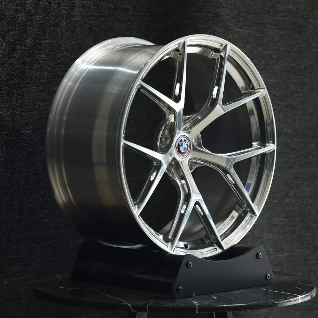 BMW M4 F82 wheels – Custom Finish 5 Y-Spoke Mirror Polished (BMW OEM-Style), angled view