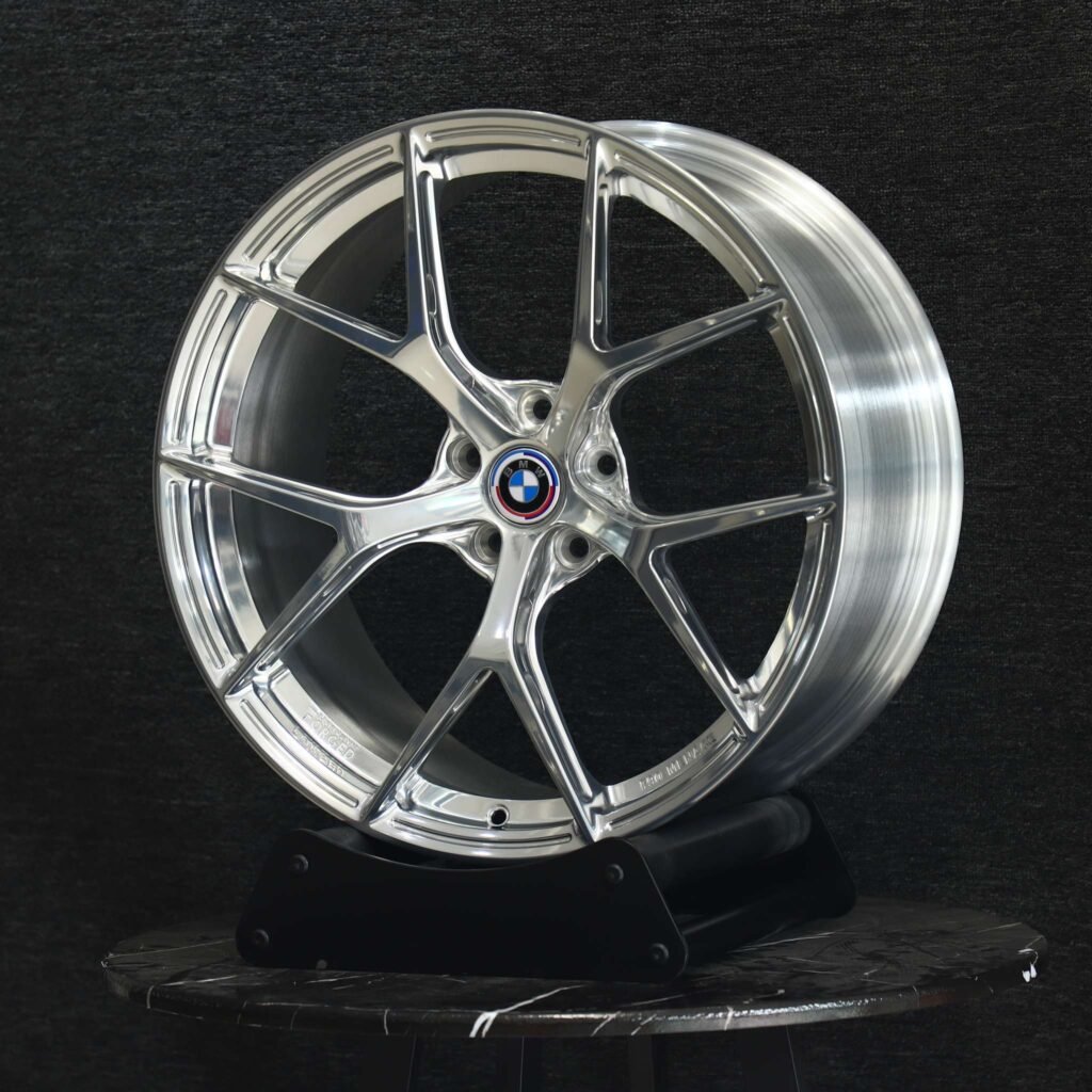 5x120 wheels – Custom Finish 5 Y-Spoke Mirror Polished (BMW OEM-Style), side view