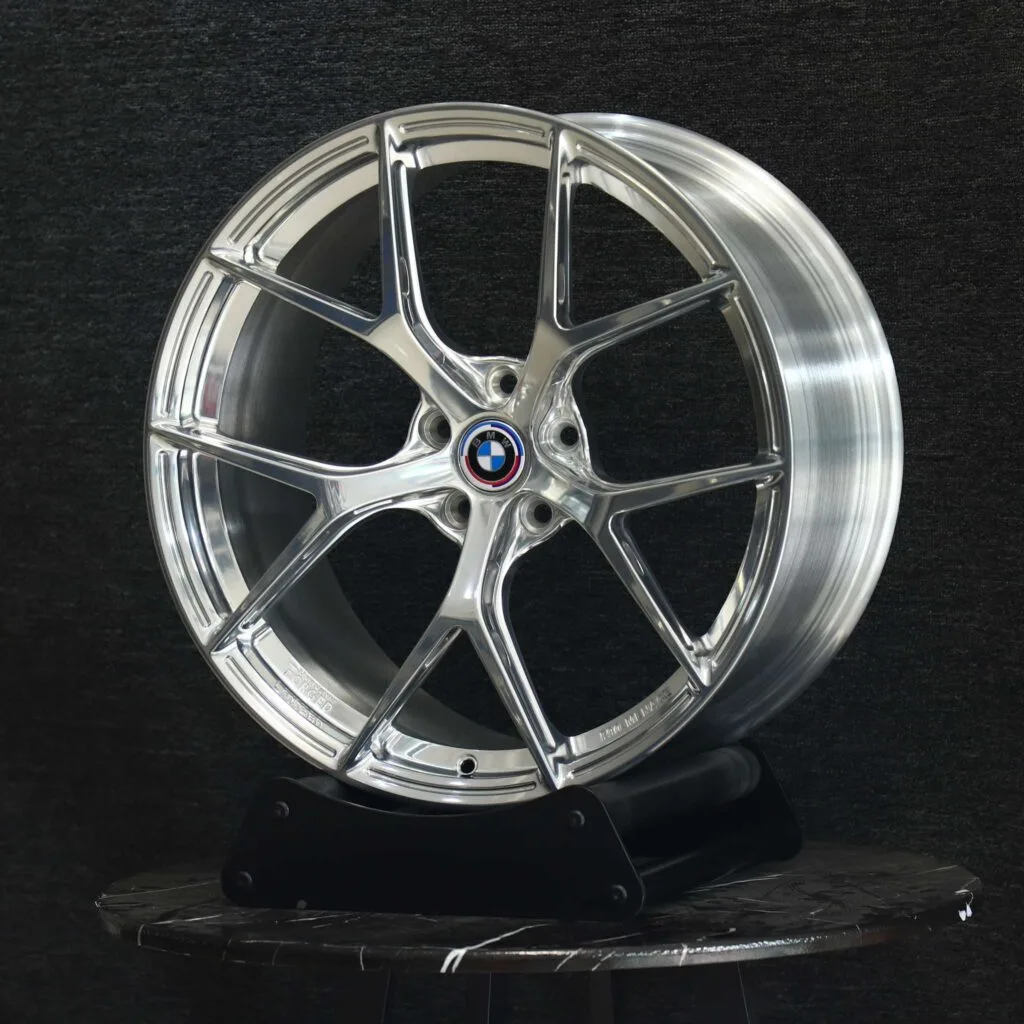 5x120 wheels – Custom Finish 5 Y-Spoke Mirror Polished (BMW OEM-Style), side view