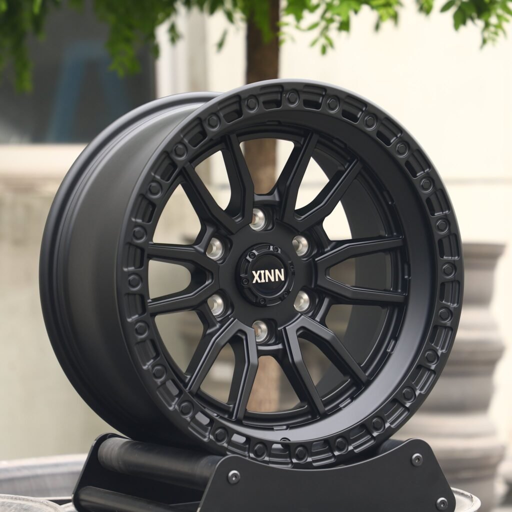 Toyota Tacoma wheels – Custom Finish 6 V-Spoke Exposed Bolt Detail, angled view
