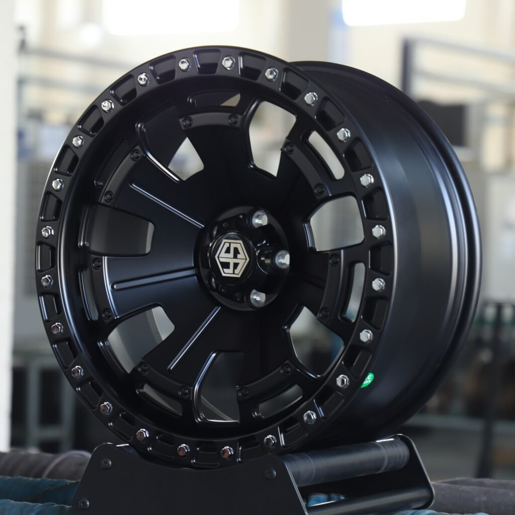 6x139.7 wheels – Custom Finish 7-Spoke Exposed Bolt Detail, side view