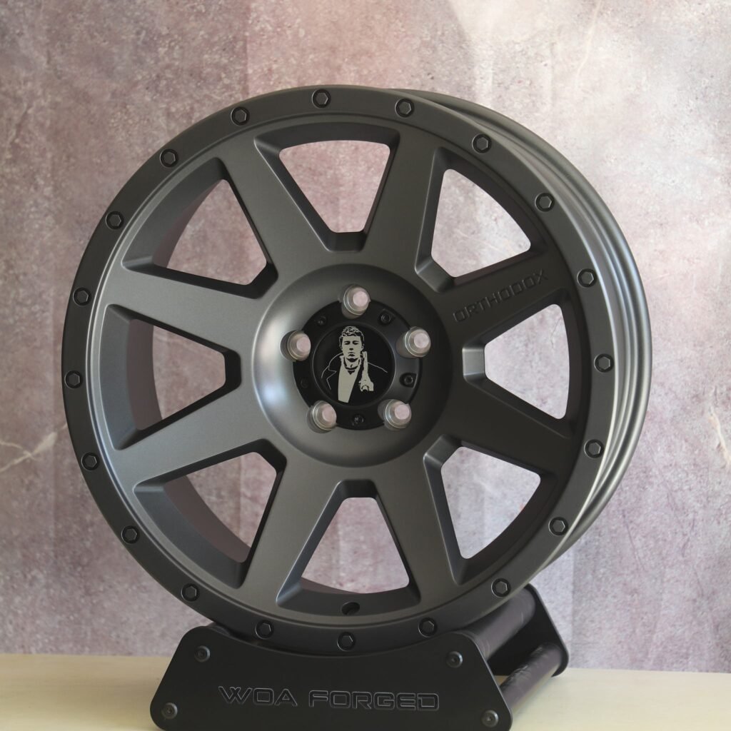 Toyota Tacoma wheels – Custom Finish 8-Spoke Exposed Bolt Detail, angled view