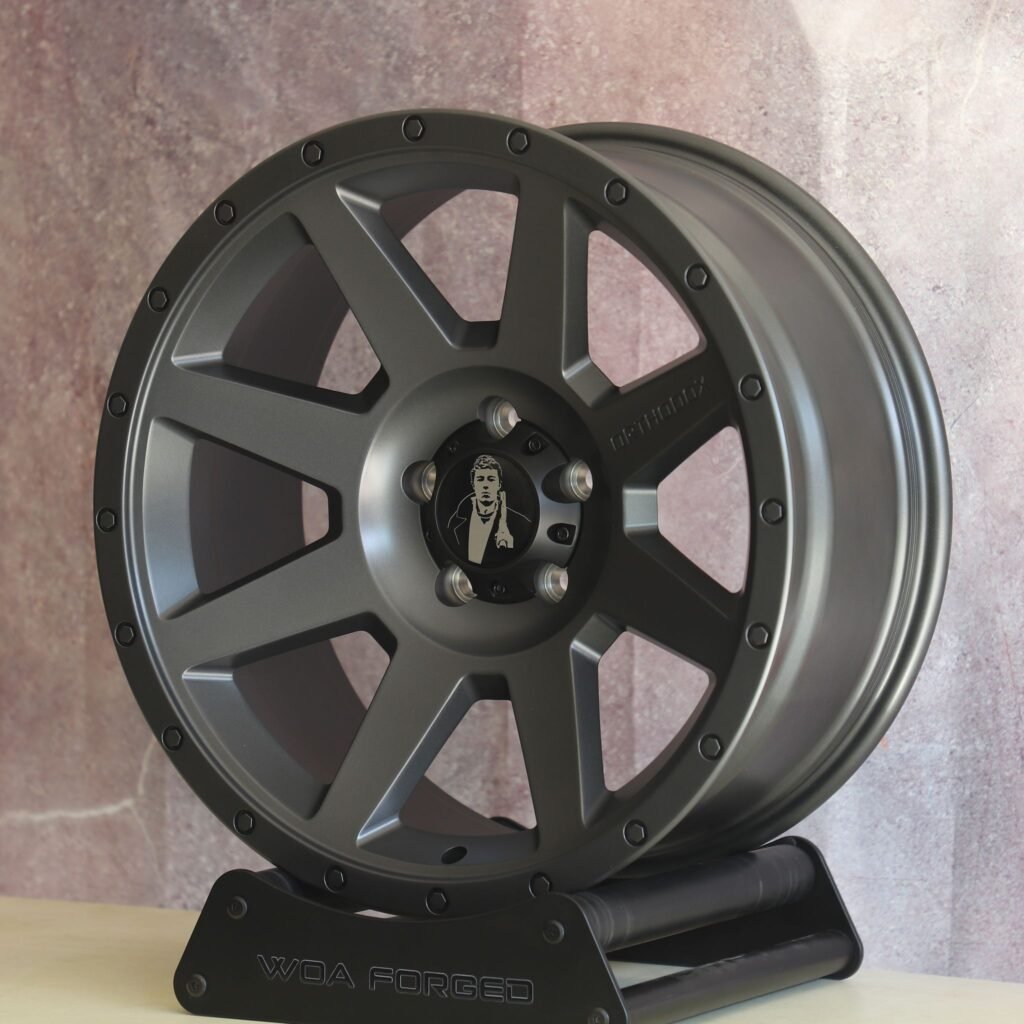 6x139.7 wheels – Custom Finish 8-Spoke Exposed Bolt Detail, side view