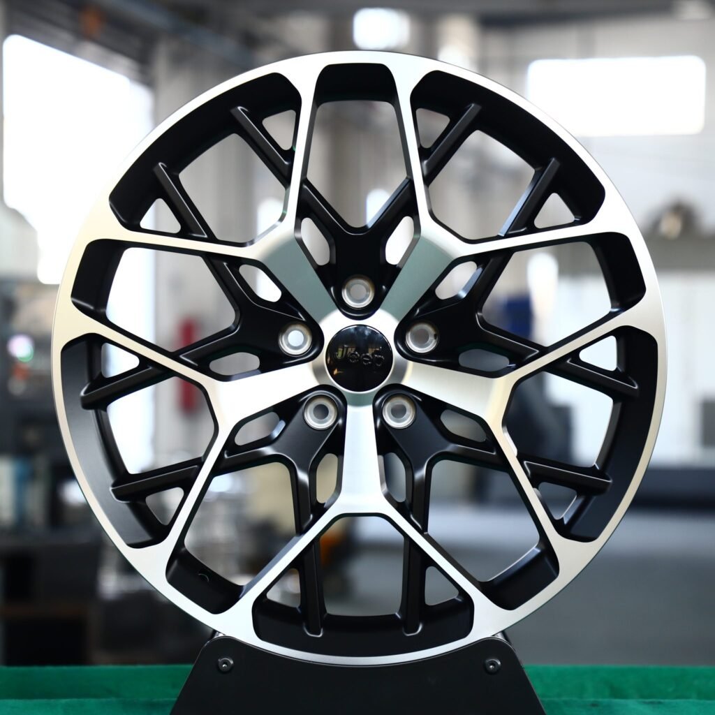 Jeep Wrangler wheels – Custom Finish Cross-Spoke Machined Face, front view