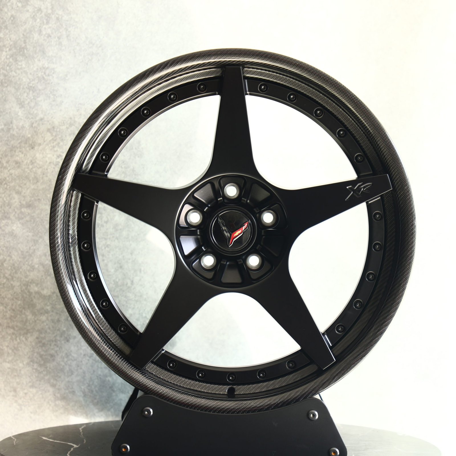 Chevrolet Corvette wheels – Custom Finish Deep Lip Carbon Fibre (Corvette OEM-Style), front view