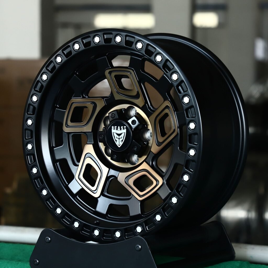Toyota Tacoma wheels – Custom Finish Deep Lip Exposed Bolt Detail, angled view