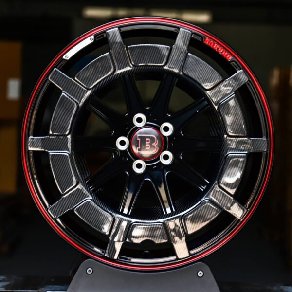 Mercedes-Benz E-Class wheels – Gloss Black Double-Ring Red Lip Carbon Fibre, front view