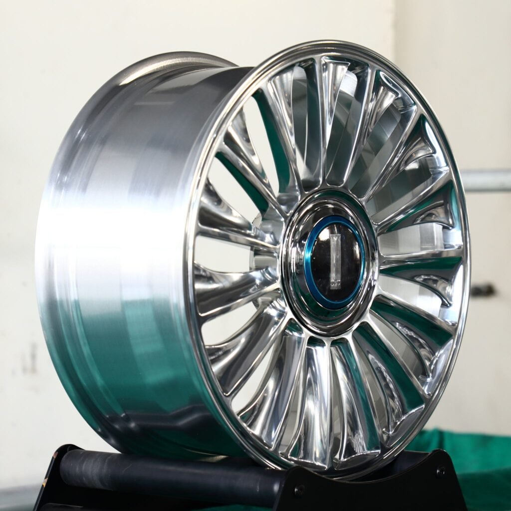 5x112 wheels – Custom Finish Fan Spoke Directional Milled Mirror Polished, side view