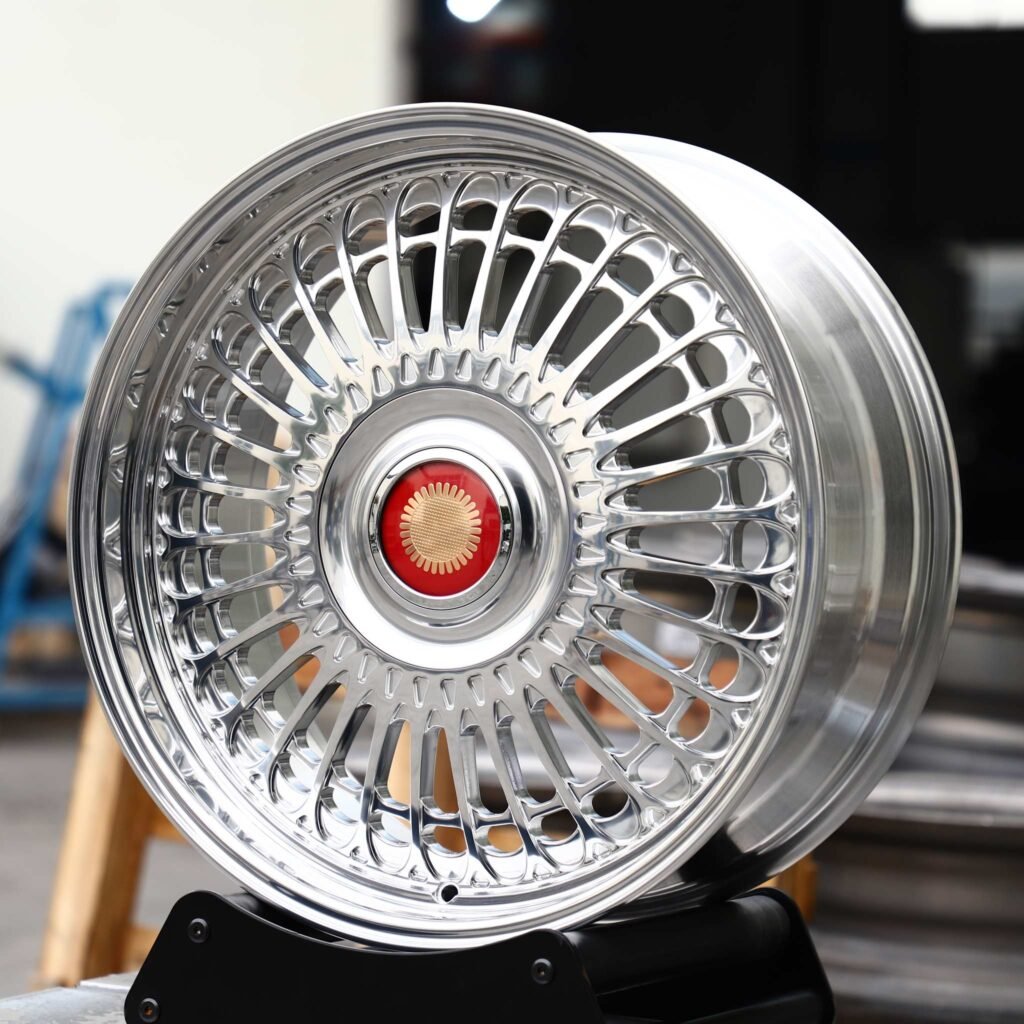 BMW M3 wheels – Custom Finish Multi-Spoke Split Deep Lip Mirror Polished, angled view