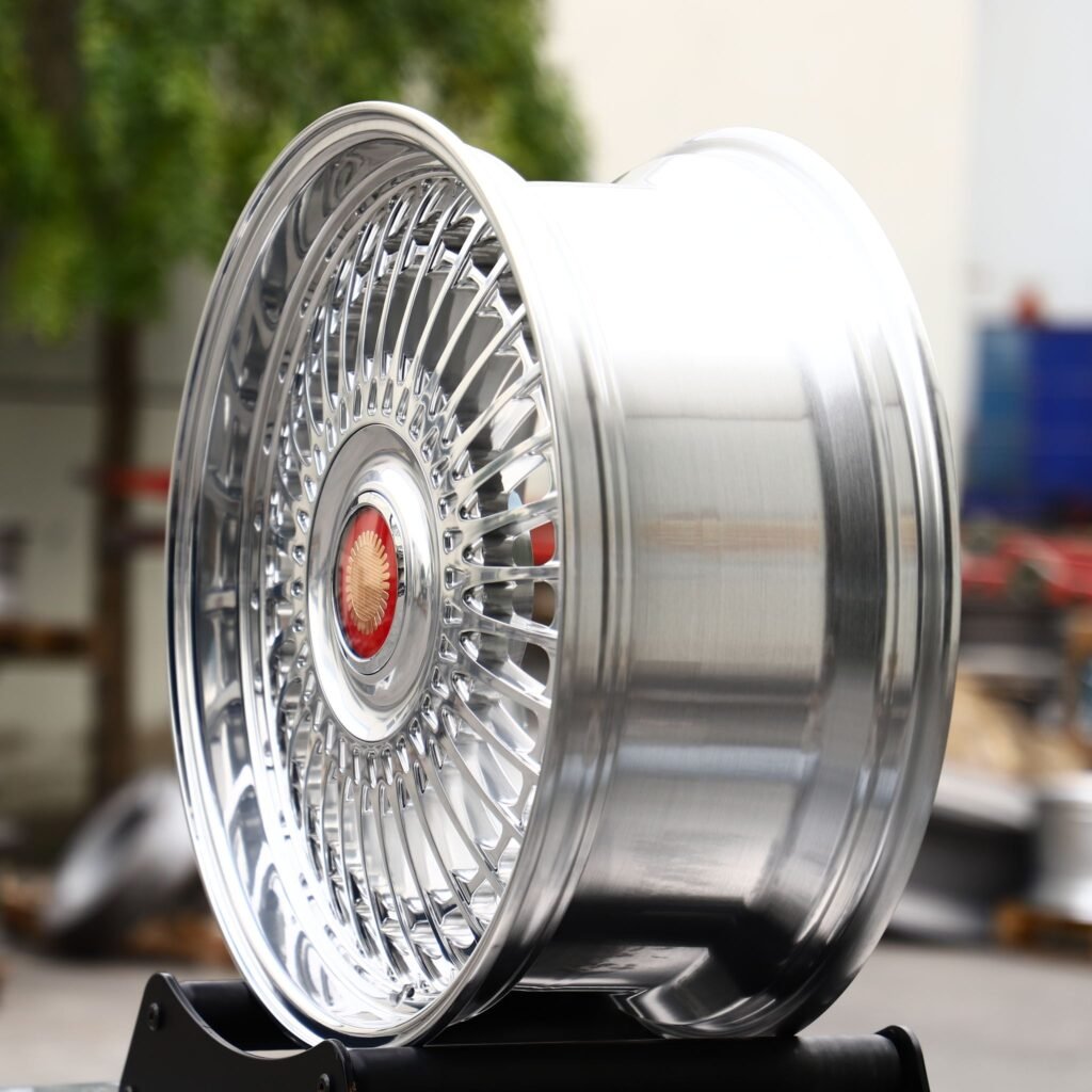 5x130 wheels – Custom Finish Multi-Spoke Split Deep Lip Mirror Polished, side view