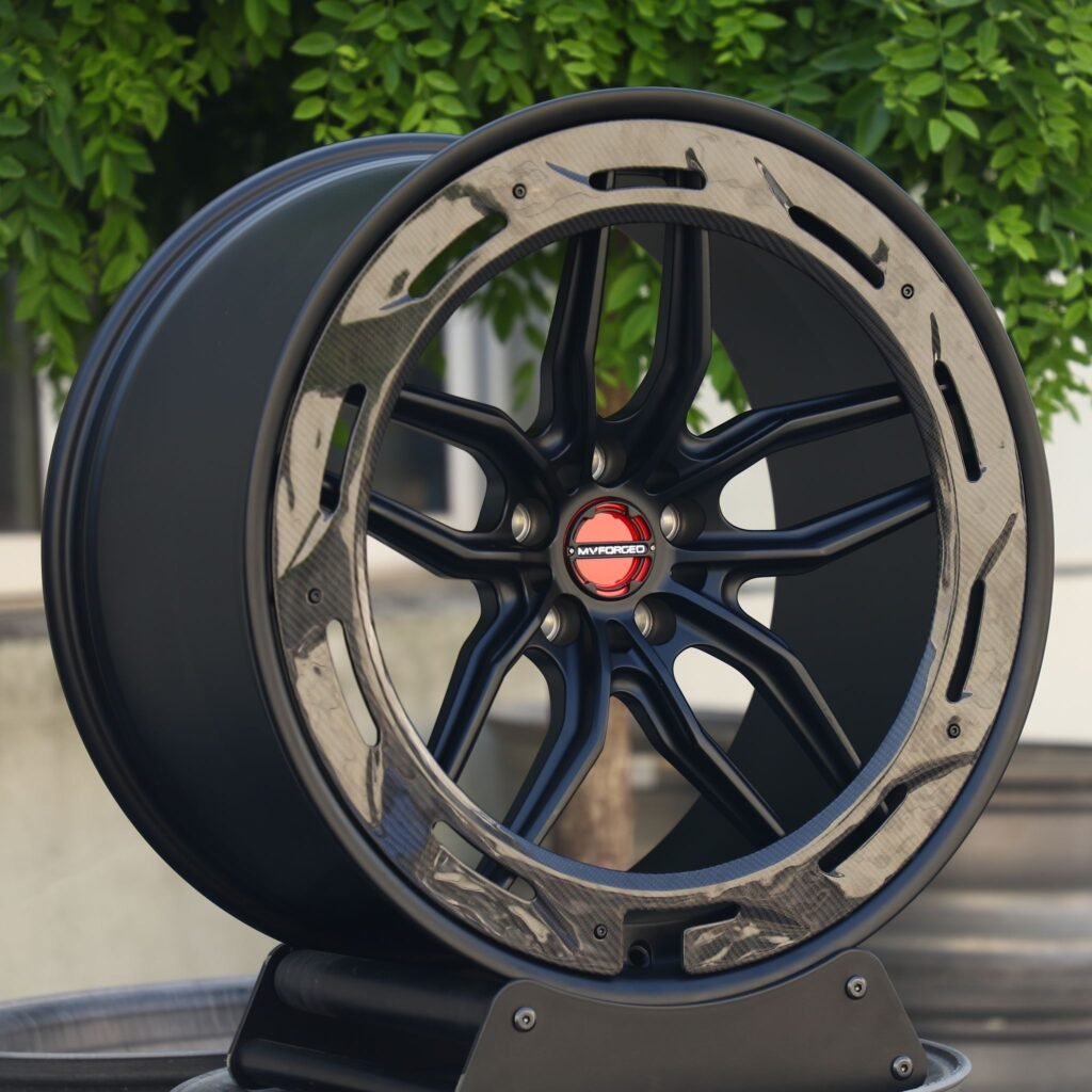 5x130 wheels – Custom Finish Petal Carbon Fibre, side view