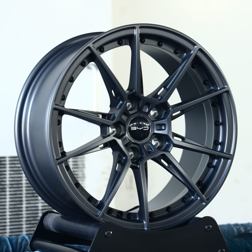 BYD Seal 07 wheels – Custom Finish Side-Milled Riveted Mirror Milled (BYD OEM-Style), angled view