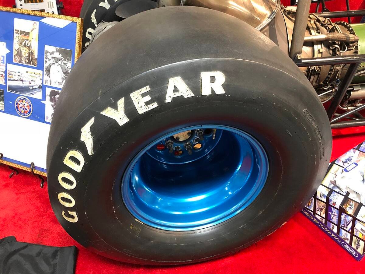 Rear dragster slick mounted on a lightweight wheel, the low-pressure setup that calls for beadlock drag wheels