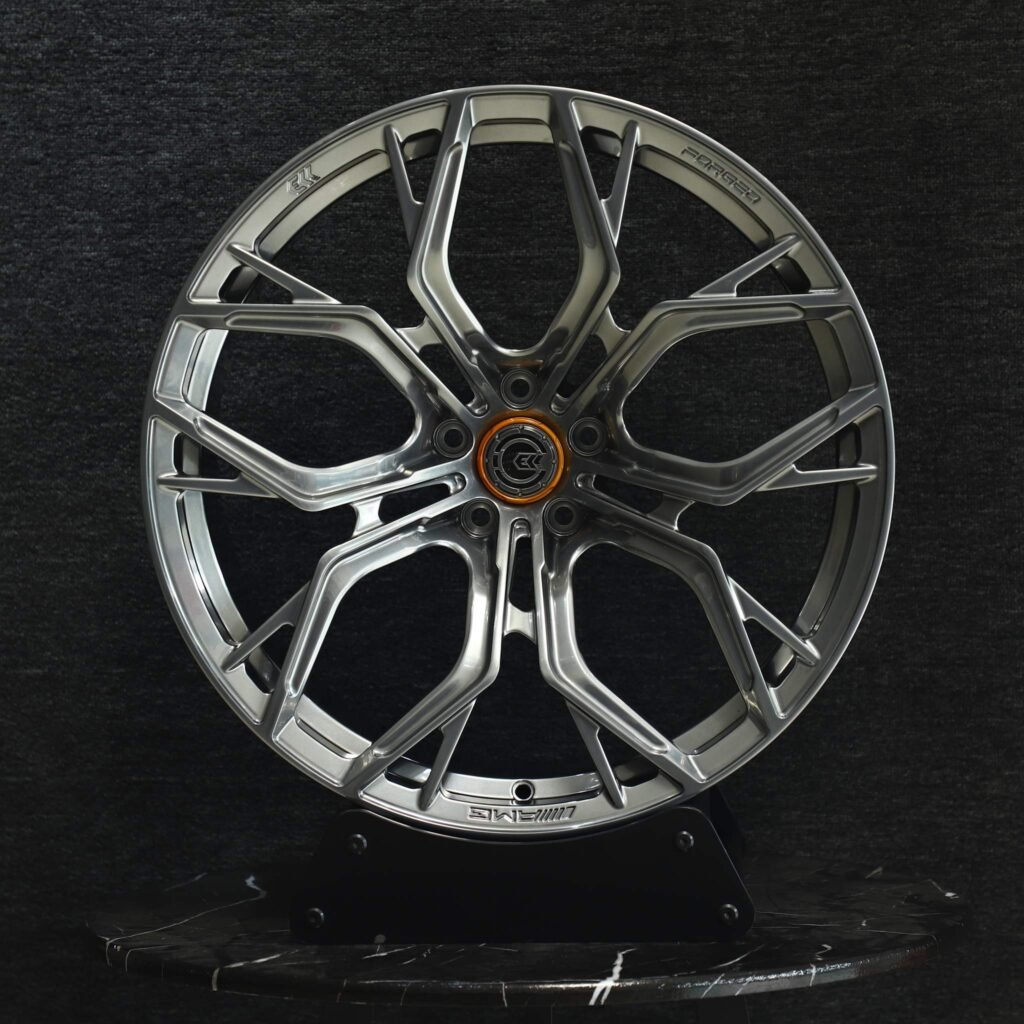Tesla Model 3 wheels – ECC Metallic Gray Petal (Vossen HF-2-Style), front view