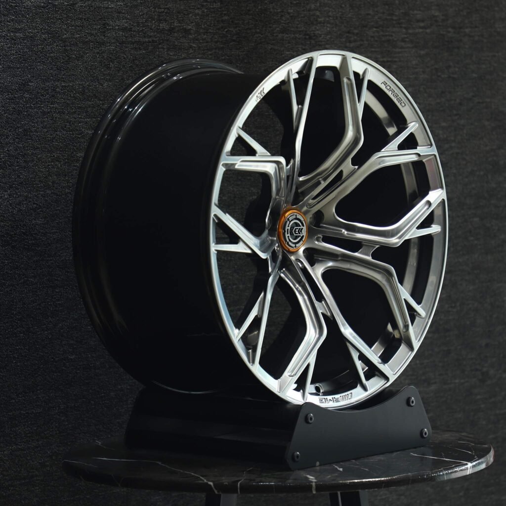 Audi A5 wheels – ECC Metallic Gray Petal (Vossen HF-2-Style), angled view