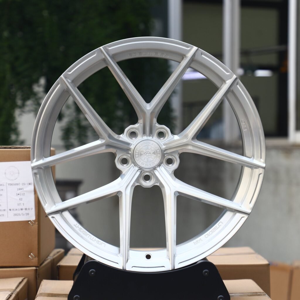 BMW M2 G87 wheels – Edelweiss LT3 Brushed Silver 5 Y-Spoke, front view