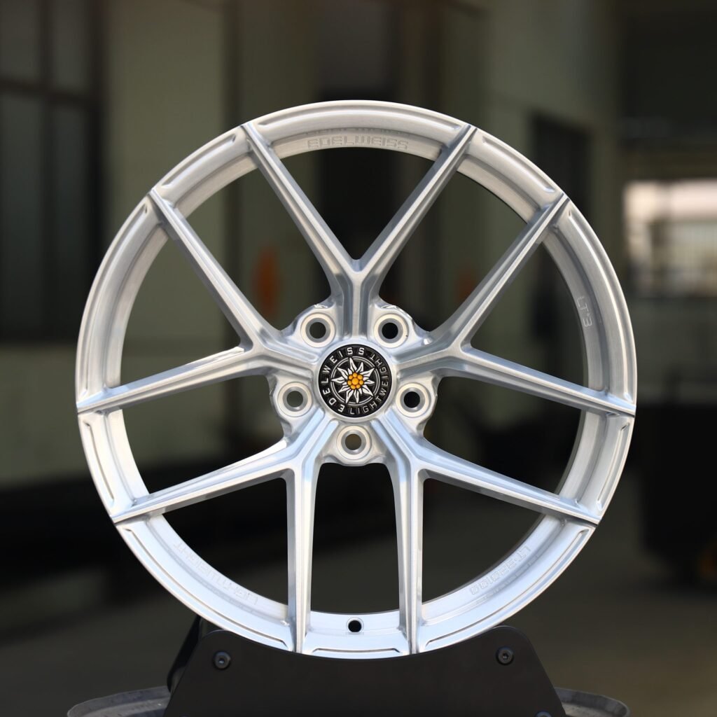 Edelweiss LT3 Matte Silver 5 Y-Spoke Daisy-Spoke Forged Wheels - BMW 5 Series / Audi A6 Fitment (5-Lug) Monoblock forged wheel