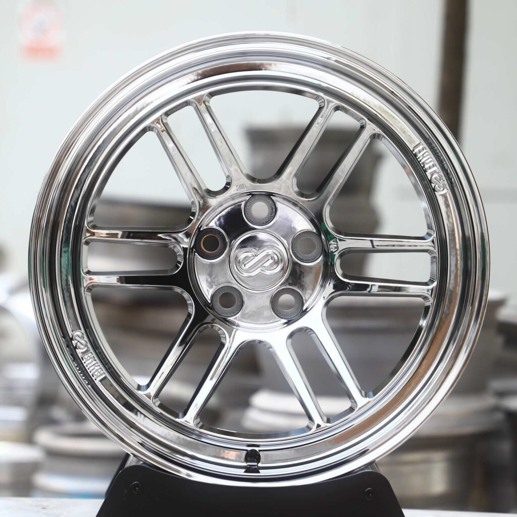 Porsche 911 wheels – Chrome Twin 6-Spoke (Enkei-Style), front view
