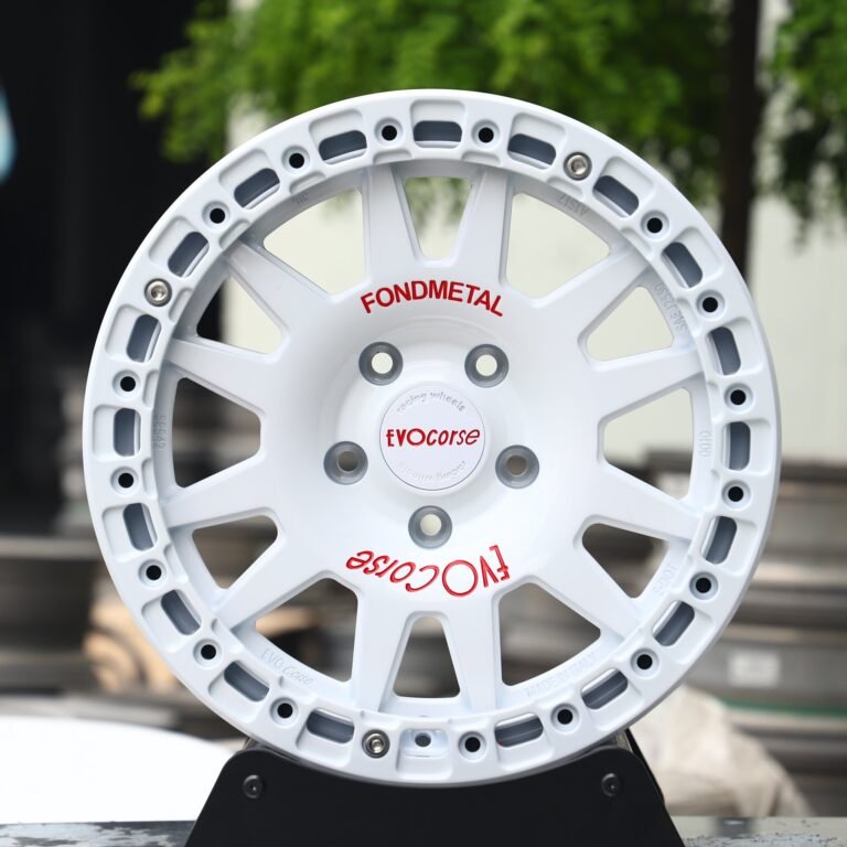 Porsche 911 wheels – EvoCorse Gloss White Custom Beadlock, front view