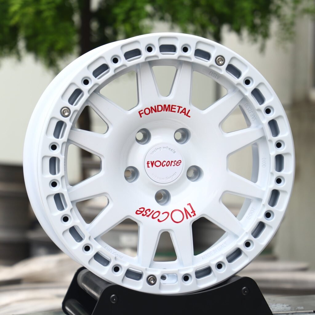 BMW M3 wheels – EvoCorse Gloss White Custom Beadlock, angled view