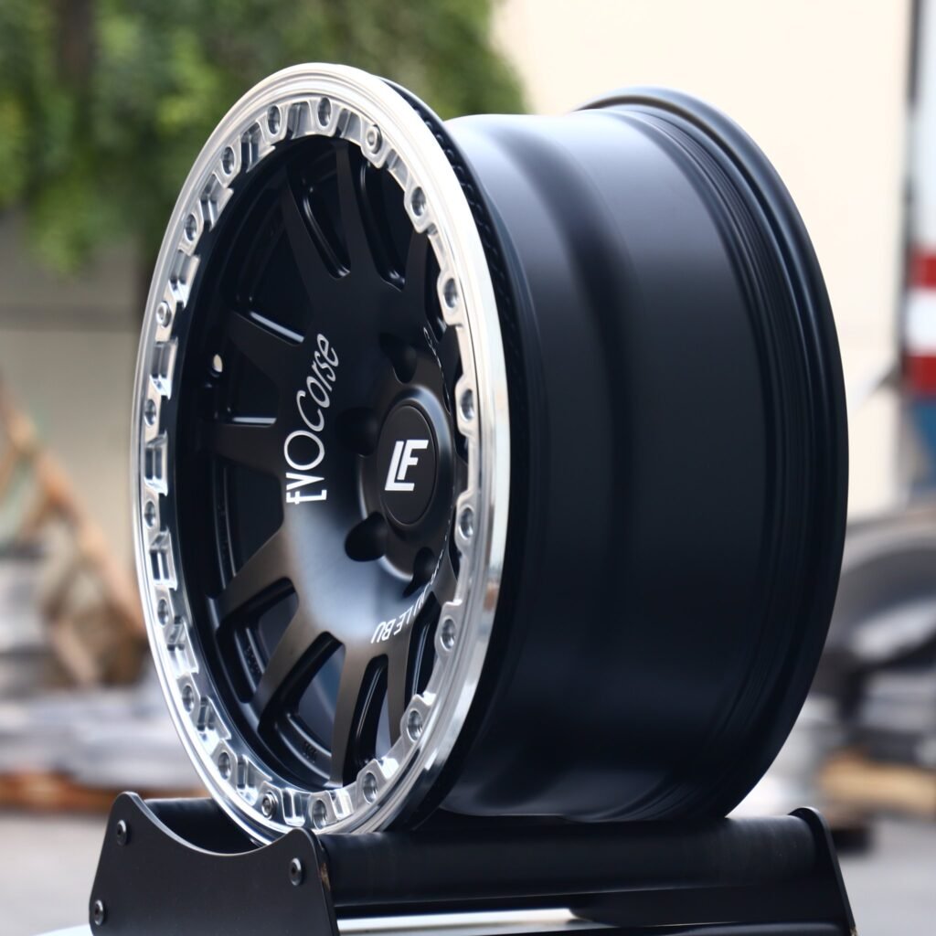 6x135 wheels – EvoCorse Matte Black Beadlock, side view