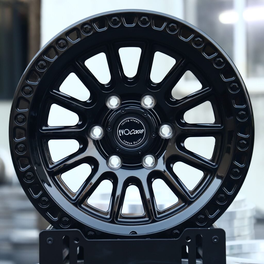 Ford F-150 wheels – Gloss Black 12-Spoke Bolt-Ring (EvoCorse-Style), front view
