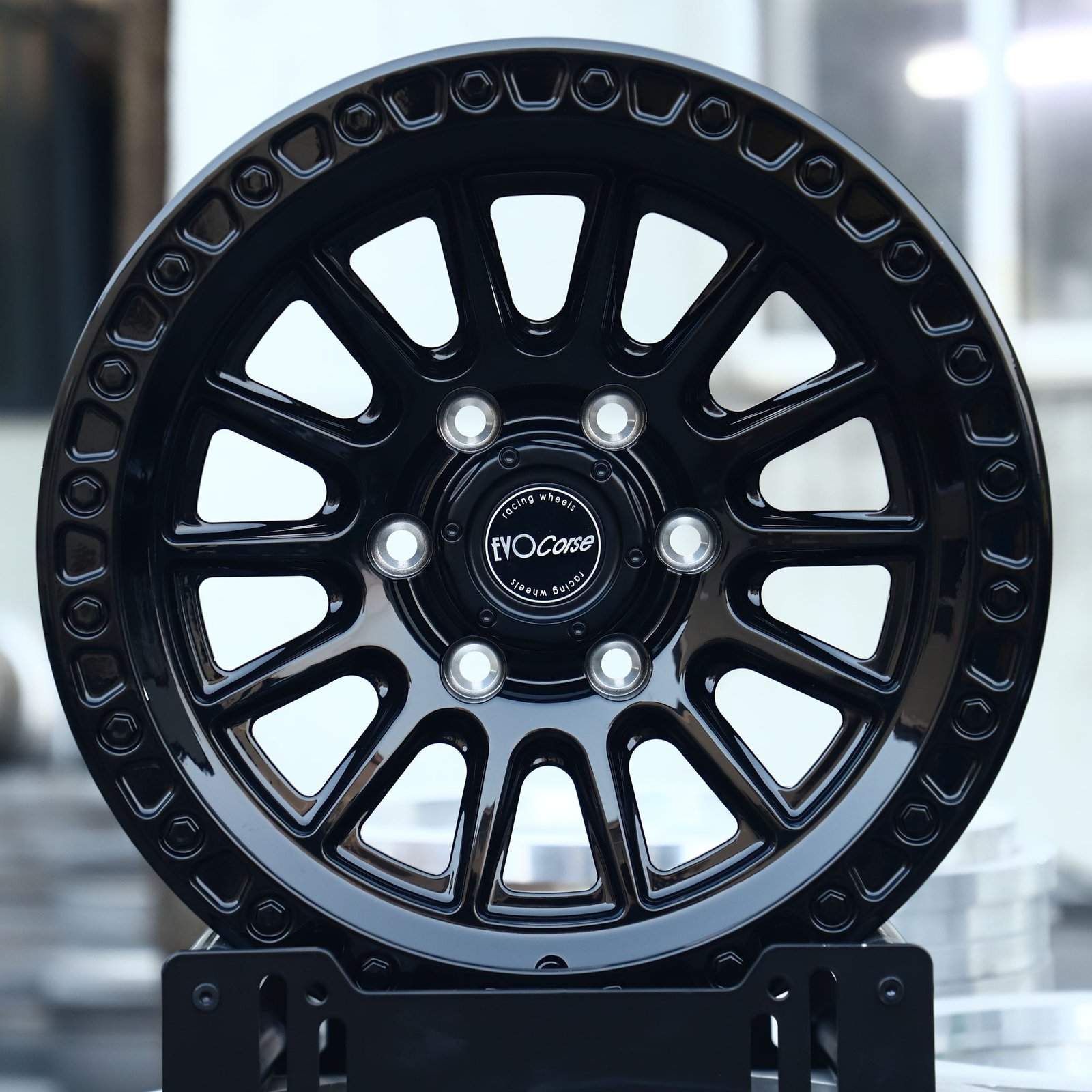 Ford F-150 wheels – Gloss Black 12-Spoke Bolt-Ring (EvoCorse-Style), front view