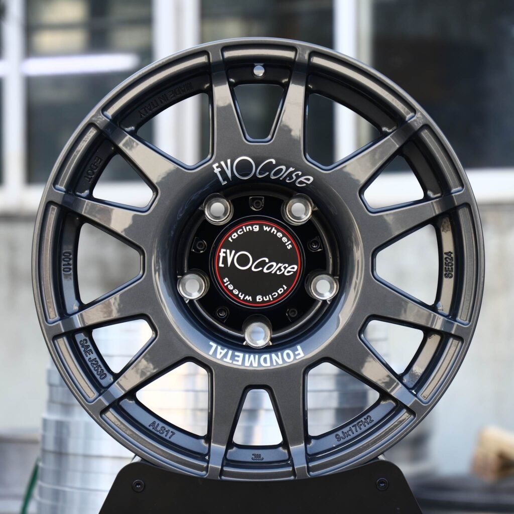 Jeep Wrangler wheels – Gunmetal Multi-Spoke (EvoCorse-Style), front view
