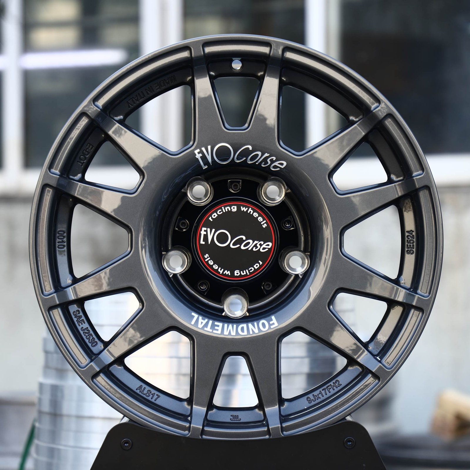 Jeep Wrangler wheels – Gunmetal Multi-Spoke (EvoCorse-Style), front view
