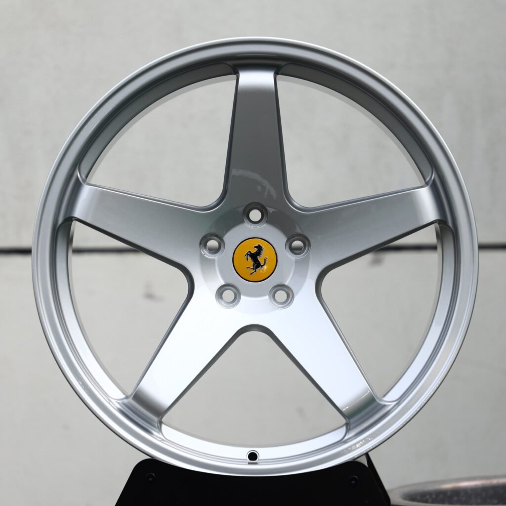 Ferrari 488 wheels – Bright Silver 5-Spoke (Ferrari OEM-Style), front view