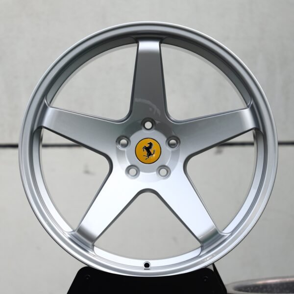 Ferrari 488 wheels – Bright Silver 5-Spoke (Ferrari OEM-Style), front view